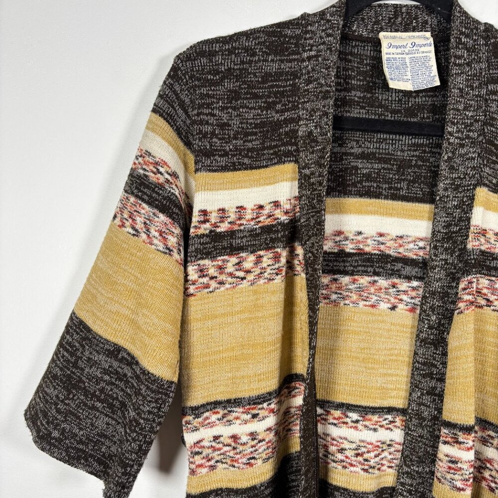 Vintage 70s Striped Cardigan Sweater Belted Cream Brown Boho western Size Xs - Picture 5 of 7